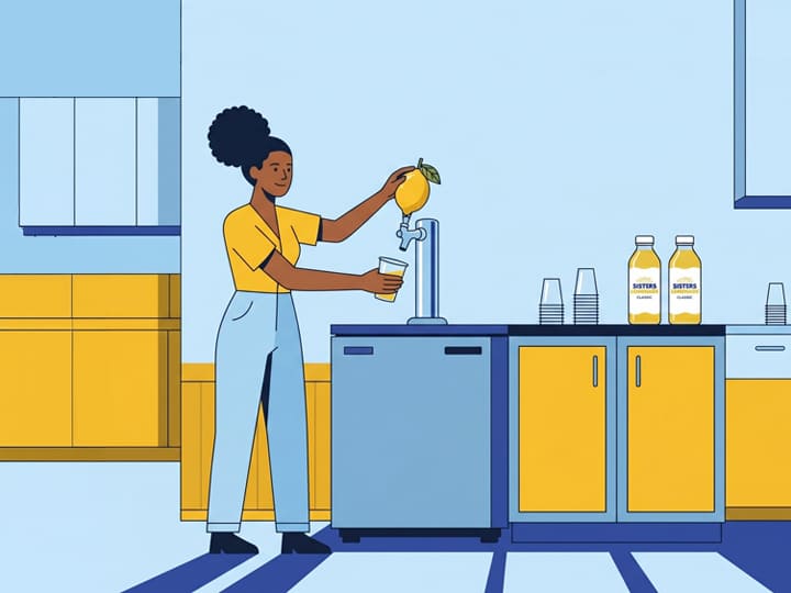 Sisters Lemonade on tap in an office breakroom