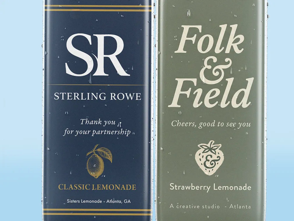 Close-up of the Sterling Rowe and Folk and Field custom labels