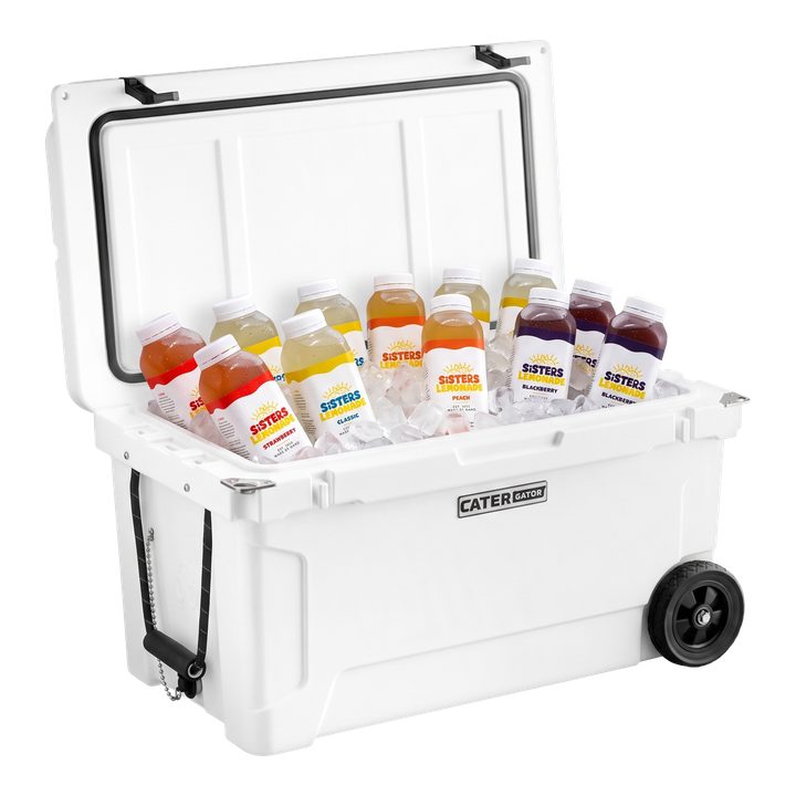 A gift cooler packed with bottles of Sisters Lemonade